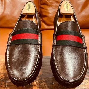 GUCCI Leather Miro Soft Web Stripe Loafers Brown U.S  size 10  style# 304763
